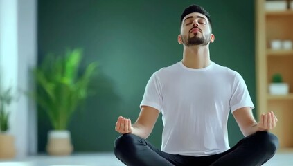 Tranquil Scene of a Man Meditating in a Yoga Pose Surrounded by Nature Evoking Serenity and Inner Peace Amidst Lush Greenery and Natural Harmony