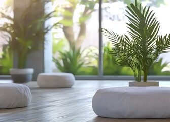 Vibrant Green Plant in Decorative Pot on Wooden Table Surrounded by Soft Natural Light Creating a Fresh and Inviting Indoor Atmosphere Perfect for Relaxation
