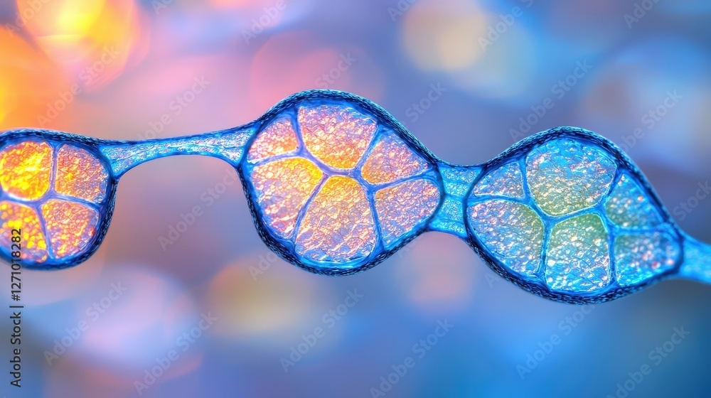Poster a closeup view of a dna helix structure displayed against a vivid blue background