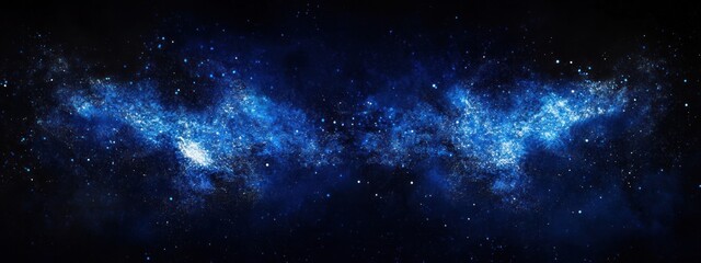 Naklejka premium Abstract cosmic nebula with blue glowing clouds and stars.
