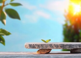 A Resilient Green Plant Emerging from a Rough Stone Surface Symbolizing Hope and Growth in a Harsh Natural Environment with Earthy Tones