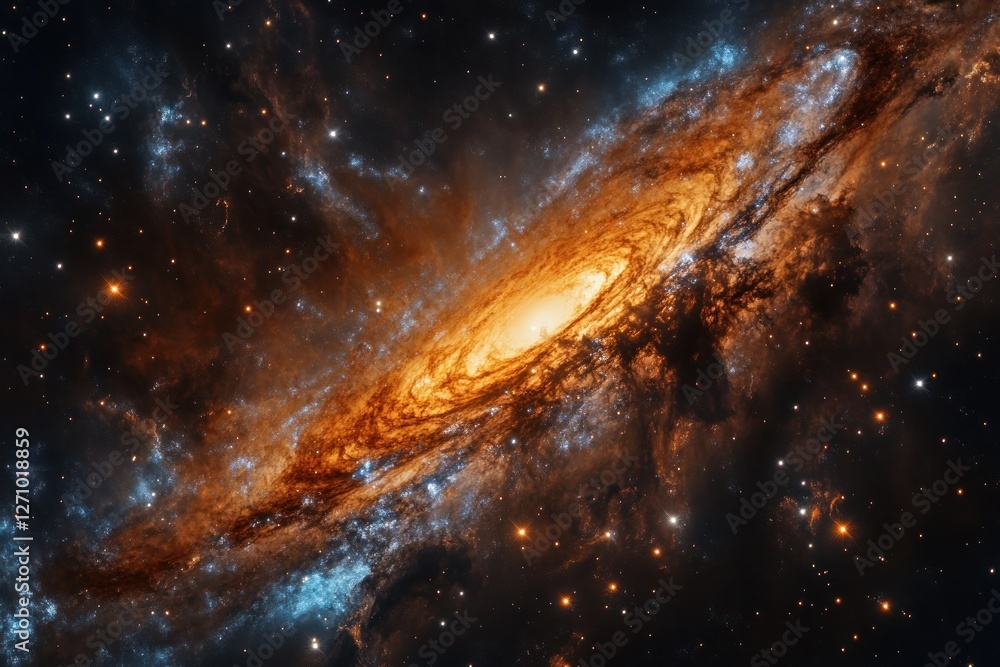 Wall mural a vibrant spiral galaxy with swirling arms of gas and dust, glowing stars, and cosmic nebulae.