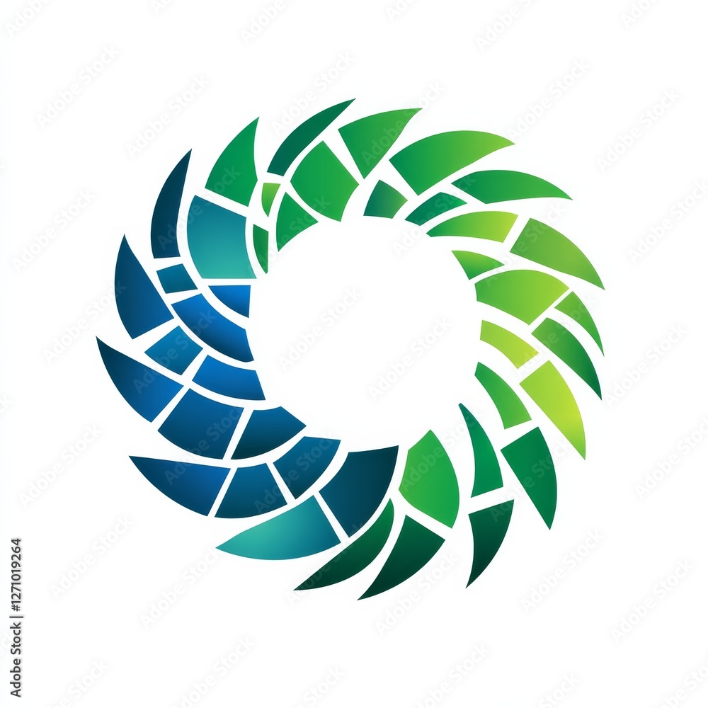 Poster abstract circular logo: gradient segments of blue and green forming a dynamic ring.