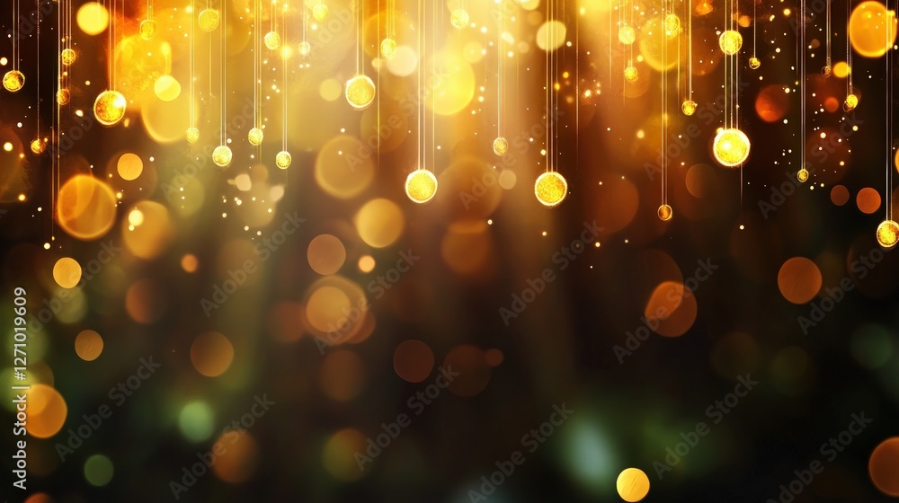 Poster golden bokeh lights with sparkling orbs and dreamy background effect