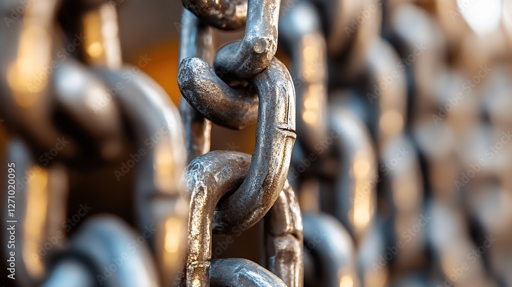 Aufkleber close up of heavy metal chains displaying strength and durability in industrial setting : generative