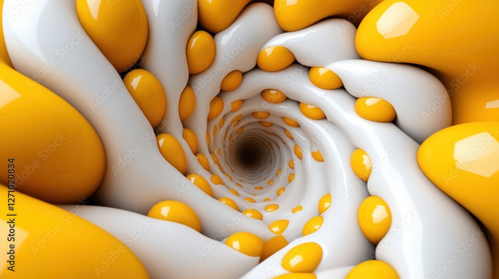 Poster abstract spiral tunnel with glossy white and yellow swirls