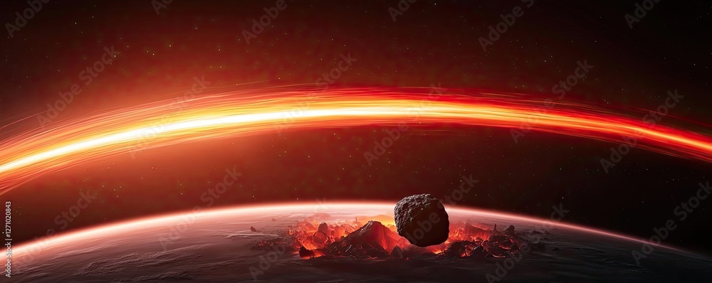 Poster asteroid impact concept. a stunning visual of a celestial event, showcasing asteroids and cosmic ene