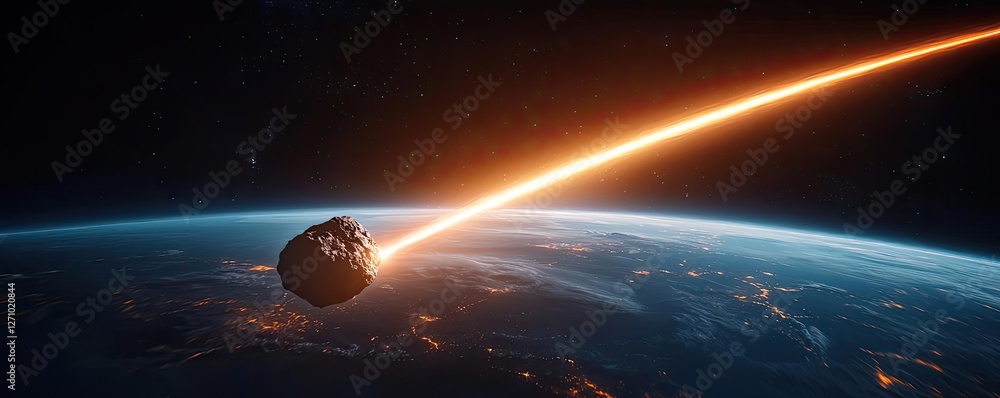 Aufkleber asteroid impact idea. a stunning view of an asteroid entering earth's atmosphere with bright traject