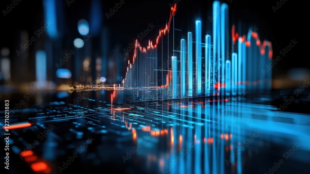 Poster data visualization of financial trends virtual environment infographic high-tech close-up view econo