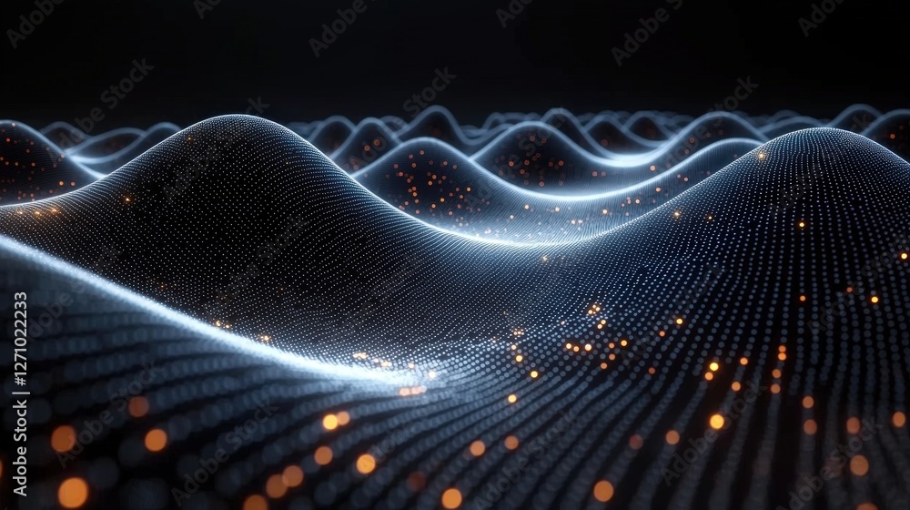 Poster abstract background featuring glowing particles and dynamic shapes on a colorful canvas