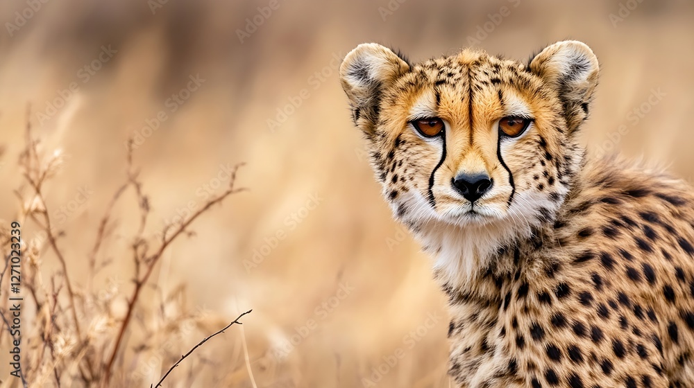Poster stunning closeup of a cheetah with striking eyes looking directly at the camera : generative ai