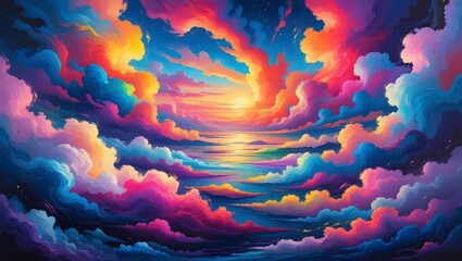 Obraz premium Dreamlike Abstract Landscape – A Colorful and Surreal Sky Painting,abstract fractal background with space