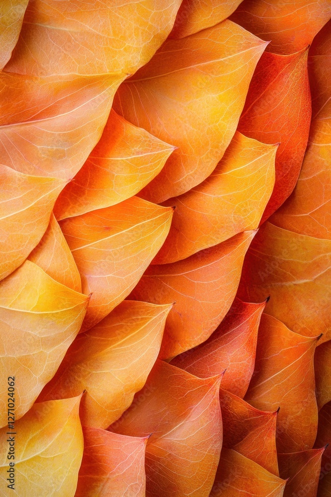 Aufkleber close-up of overlapping orange and yellow autumn leaves creating a textured pattern.