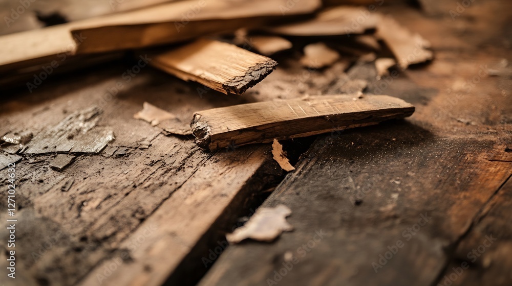 Aufkleber close up view of broken wooden planks on a rustic surface showcasing natural textures and details : 