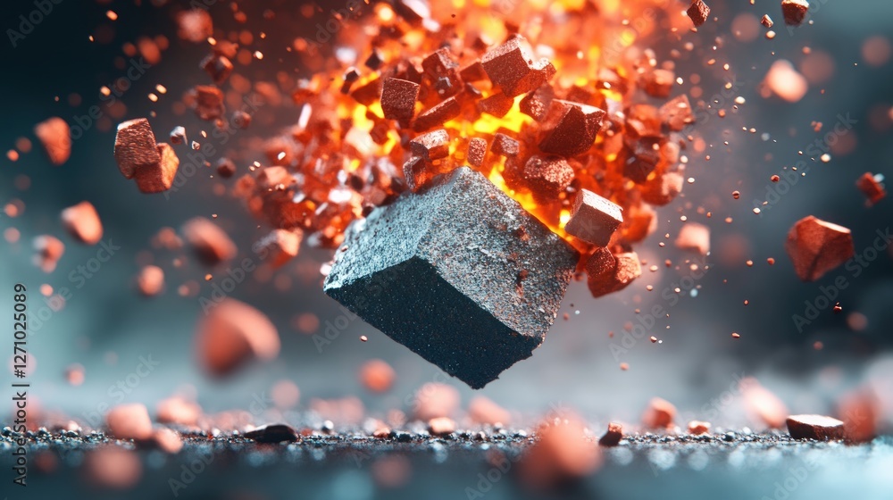 Poster Explosive Eruption of Rocks with Glowing Lava and Dynamic Motion Effects