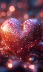 Fototapeta premium Sparkling Heart Shaped Object Glowing with Glitter and Soft Lights