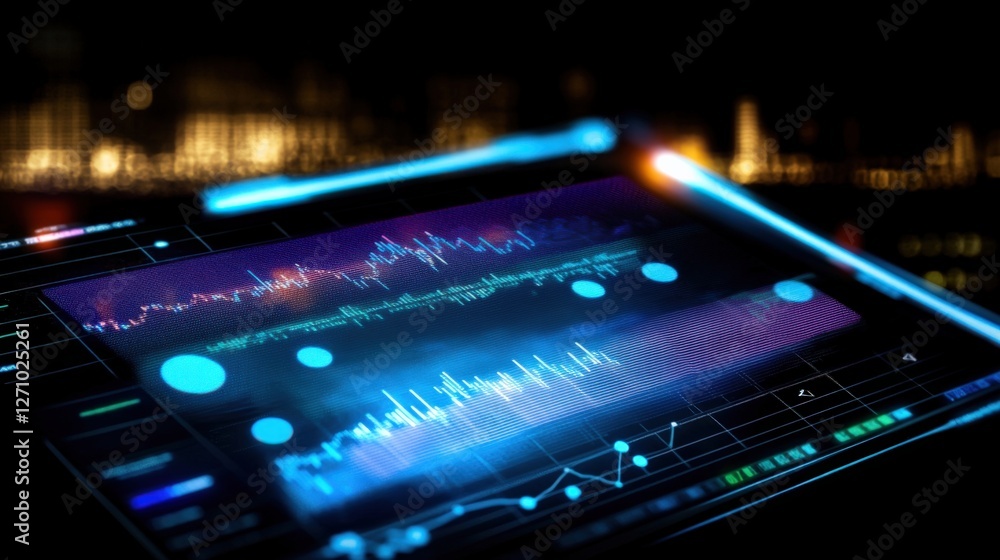 Aufkleber data visualization insights urban landscape digital display night setting futuristic viewpoint techn