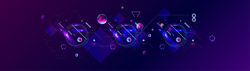 Dark retro futuristic cyberpunk elements abstraction background cosmos synthwave vaporwave retrowave glitch circle with blue