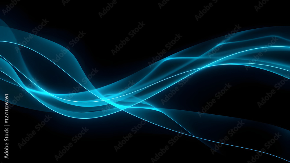 Poster futuristic blue waves of light create a dynamic abstract design