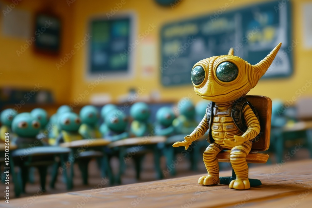Aufkleber colorful classroom setting featuring a unique character among a group of similar figures