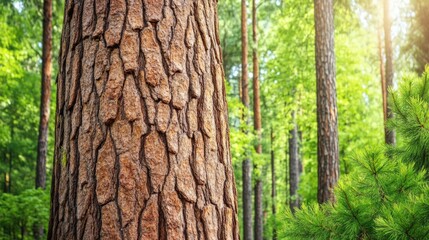 Obraz premium Detailed Tree Bark Texture in Lush Green Forest Environment