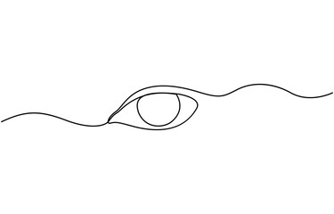 One continuous line drawing of human eye, single line of human eye vector illustration, Single continuous one line art female watch eye, Eye sign in continuous line drawing style.