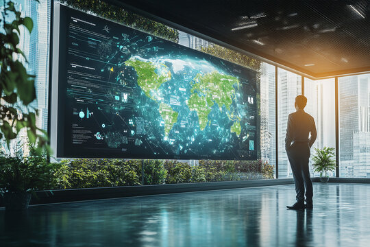 Strategic Planning for a Greener Future Digital Timeline Display of Net Zero 2050 Goal Showcasing Corporate Climate Action Green Technology and Environmental Responsibility