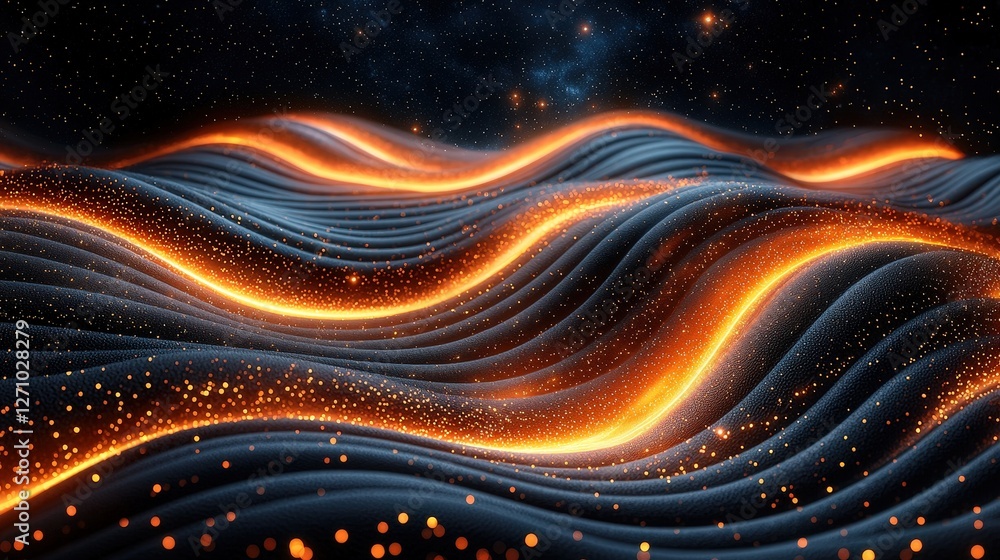 Poster computer screen displaying a wave pattern intertwined with fiery elements for thrilling visuals