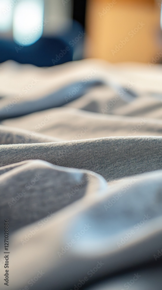 Poster close-up of soft, textured fabric draped over a surface with blurred background elements