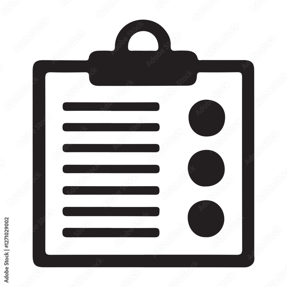 Poster clipboard checklist icon with three items and lines in black