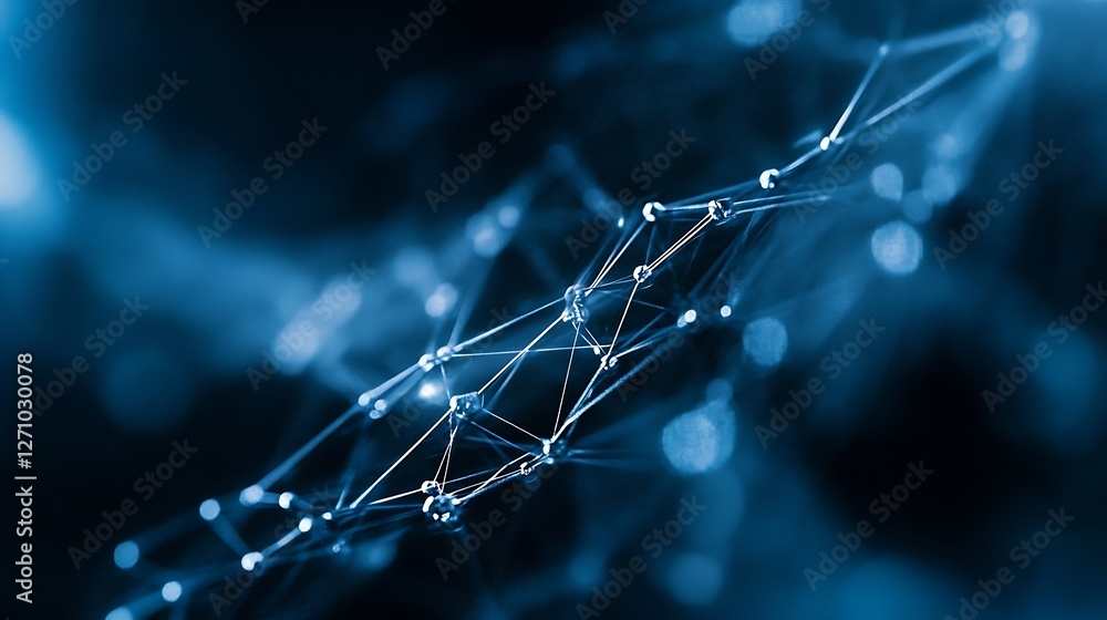 Poster CloseUp View of Complex Network Structure with Vivid Blue Light and Detailed Nodes : Generative AI