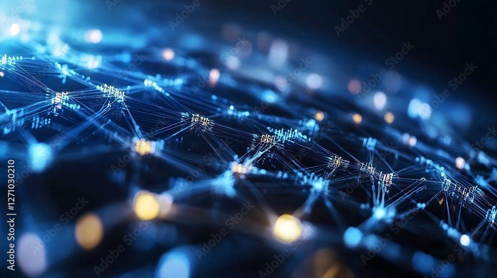 Aufkleber Dynamic Abstract Technology Scene Featuring Network Connections with Bright Lights : Generative AI