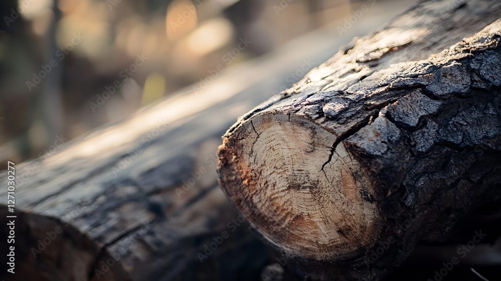 Aufkleber Close up view of a rustic wooden log with intricate bark detail and natural texture out in nature : Generative AI