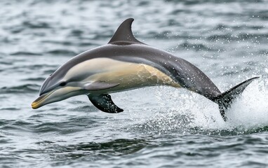 Fototapeta premium A dolphin leaping joyfully in the middle of the ocean
