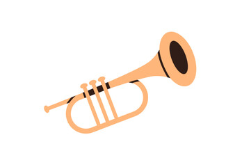 Trumpet, brass wind instrument. Classic woodwind with mouthpiece for blowing, buttons, tube. Music icon. Flat graphic vector illustration isolated on white background © Good Studio