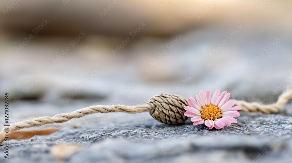 Aufkleber delicate pink flower resting on rustic rope symbolizing beauty and simplicity in nature : generative
