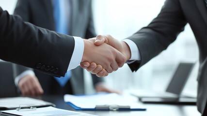 A close-up of a handshake as a symbol of trust. Trust in business builds relationships, trust in business strengthens reputation, trust in business leads to long-term success