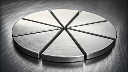 Sleek Metallic Circular Design with Segmented Sections on a Professional Surface