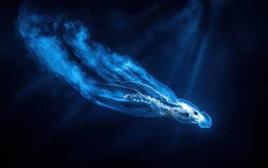 Fototapeta premium A giant squid with long tentacles moving in the abyss