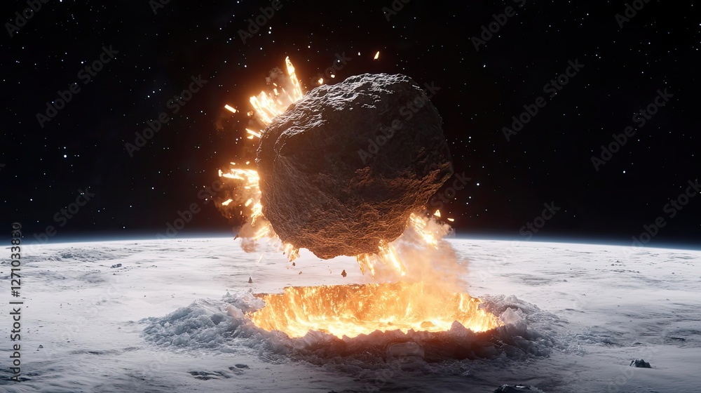 Aufkleber asteroid impact concept. an asteroid colliding with earth, creating a fiery explosion and intense im