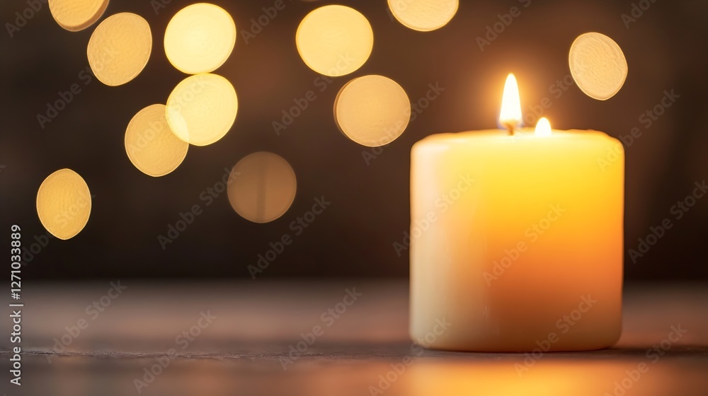 Fototapete Mood lighting from a lit candle with beautiful bokeh effect creating a relaxing atmosphere : Generative AI