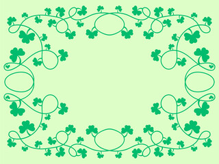 Green clover leaves frame for St. Patrick's Day. Border with shamrocks with place for text. Holiday shamrock frame for promotional products, postcards and printed publications. Vector illustration