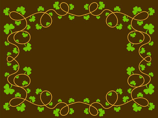Green clover leaves frame for St. Patrick's Day. Border with shamrocks with place for text. Holiday shamrock frame for promotional products, postcards and printed publications. Vector illustration