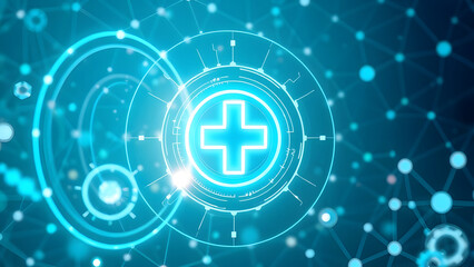 Fototapeta premium Blue and light green neon cross symbol design