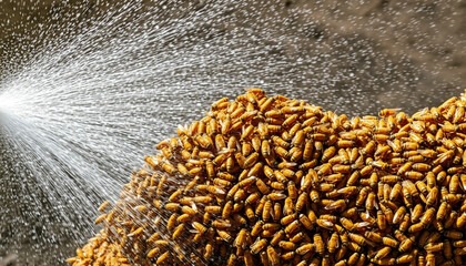  Close-up of honeybees in motion as water is sprayed on them, capturing the details of their tiny bodies and movements in high clarity