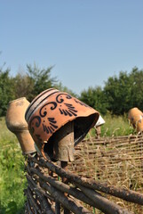 ukraine, fence, pots, ceramics,