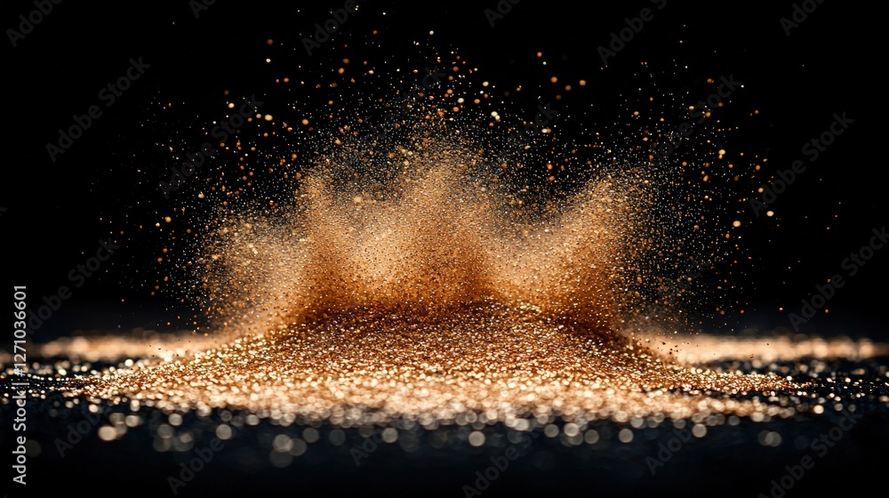 Aufkleber a sparkling pile of gold glitter on a smooth black background creating a shiny texture