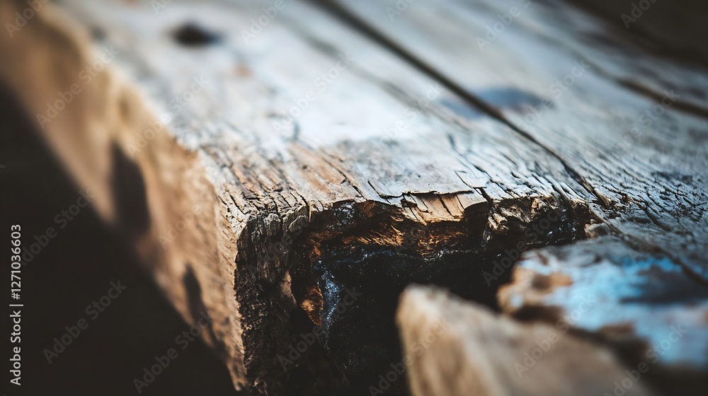 Aufkleber Closeup view of weathered wood grain with rich textures and patterns : Generative AI