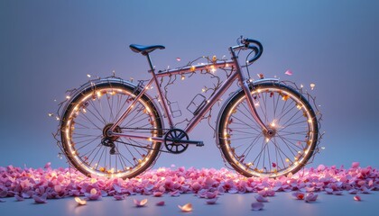 Fototapeta premium Vintage bicycle decorated with glowing fairy lights
