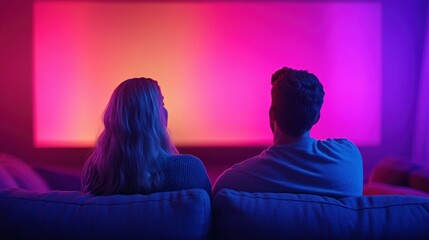 Cozy movie night at home with relaxing ambiance and colorful led lighting for entertainment